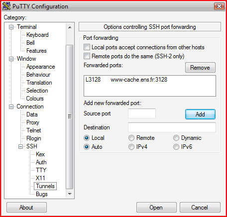 Après configuration de l'onglet Tunnel
