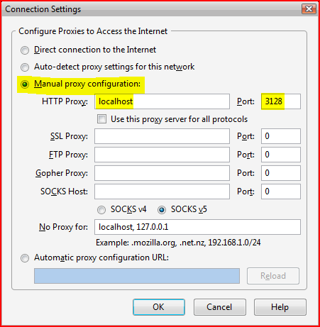 Paramètres de connection dans    Firefox
